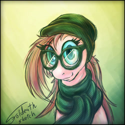 Size: 1024x1024 | Tagged: safe, artist:foldeath, imported from derpibooru, pinkie pie, beanie, clothes, female, glasses, hat, hipster, scarf, solo