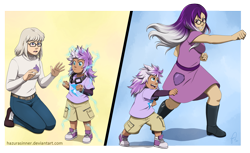 Size: 2097x1286 | Tagged: safe, artist:hazurasinner, imported from derpibooru, oc, oc only, oc:aegis steadfast, oc:lightning rod, oc:stormy sky, human, glasses, goggles, humanized, humanized oc, magical lesbian spawn, offspring, parent:oc:aegis steadfast, parent:oc:stormy sky, parents:oc x oc