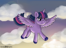 Size: 1000x732 | Tagged: safe, artist:sandy--apples, imported from derpibooru, twilight sparkle, alicorn, pony, female, flying, mare, solo, twilight sparkle (alicorn)