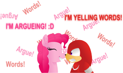 Size: 4728x2827 | Tagged: safe, artist:lillygeneva, imported from derpibooru, pinkie pie, crossover, knuckles the echidna, pink text, sonic boom, sonic the hedgehog (series), text