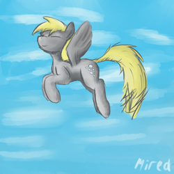 Size: 1000x1000 | Tagged: safe, artist:mired, imported from derpibooru, derpy hooves, pegasus, pony, female, flying, mare, smiling, solo