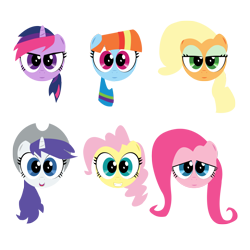 Size: 1000x1000 | Tagged: safe, artist:mashmoll, imported from derpibooru, applejack, fluttershy, pinkie pie, rainbow dash, rarity, twilight sparkle, alternate hairstyle, hilarious in hindsight, mane six, mane swap, manebow sparkle, palette swap