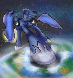 Size: 896x956 | Tagged: safe, artist:azellura, imported from derpibooru, princess luna, pony, giant pony, giantess, macro, mega luna, pony bigger than a planet