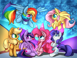 Size: 2400x1800 | Tagged: safe, artist:madacon, imported from derpibooru, applejack, fluttershy, pinkie pie, rainbow dash, rarity, twilight sparkle, alicorn, pony, female, mane six, mare, twilight sparkle (alicorn)