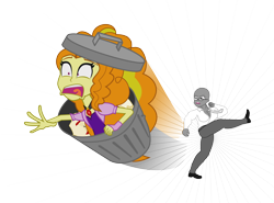 Size: 7646x5661 | Tagged: safe, imported from derpibooru, adagio dazzle, equestria girls, absurd resolution, adagiabuse, breasts, don't fuck with this senator, female, garbagio, kicking, senator armstrong, template, trash can