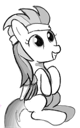 Size: 217x345 | Tagged: safe, artist:woox, imported from derpibooru, rainbow dash, alternate hairstyle, female, flockmod, monochrome, sitting, solo