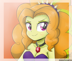 Size: 1055x897 | Tagged: safe, artist:the-butch-x, imported from derpibooru, adagio dazzle, equestria girls, rainbow rocks, adoragio, bare shoulders, breasts, busty adagio dazzle, cleavage, cute, female, gem, portrait, siren gem, sleeveless, smiling, solo, strapless