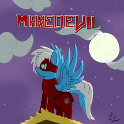 Size: 2500x2500 | Tagged: safe, artist:phoenixswift, imported from derpibooru, fleetfoot, oc, oc:echo the wonderbolt, blind, clothes, costume, daredevil, not fleetfoot, superhero