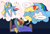 Size: 2039x1378 | Tagged: safe, artist:sinclair2013, imported from derpibooru, rainbow dash, oc, oc:static, pegasus, pony, bed, blushing, canon x oc, dream, female, lesbian, looking at each other, looking at someone, male, mare, shipping, stallion