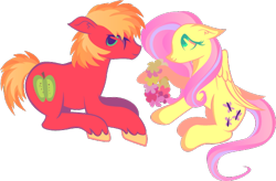 Size: 546x359 | Tagged: safe, artist:lionsca, imported from derpibooru, big macintosh, fluttershy, earth pony, pony, fluttermac, lei, male, shipping, stallion, straight