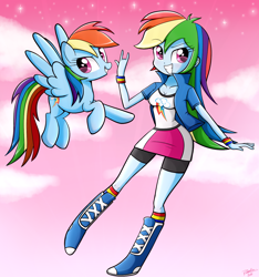 Size: 1210x1294 | Tagged: safe, artist:riouku, imported from derpibooru, rainbow dash, pony, equestria girls, \m/, devil horn (gesture), female, human ponidox, mare