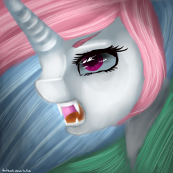 Size: 1024x1024 | Tagged: safe, artist:anuhanele, imported from derpibooru, princess celestia, alicorn, pony, fangs, female, solo