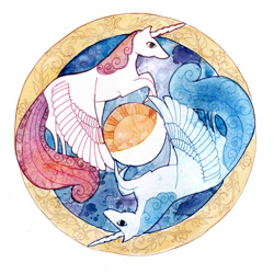 Size: 800x800 | Tagged: safe, artist:dancingheron, imported from derpibooru, greek, moon, mythology, sun