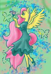 Size: 1024x1477 | Tagged: safe, artist:tielgar, imported from derpibooru, fluttershy, anthro, butterfly