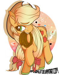 Size: 1024x1271 | Tagged: safe, artist:sofilut, imported from derpibooru, applejack, clothes, female, freckles, hair bow, hat, mouth hold, rope, shoes, simple background, solo, transparent background