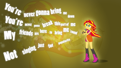 Size: 1920x1080 | Tagged: safe, artist:fuge269, imported from derpibooru, sunset shimmer, equestria girls, rainbow rocks, bracelet, microphone, song reference, vector, wallpaper