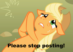 Size: 891x636 | Tagged: safe, imported from derpibooru, screencap, applejack, applepray, image macro, it's time to stop posting, meme, praying