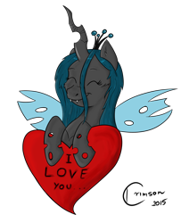 Size: 1800x2121 | Tagged: dead source, safe, artist:crimson, imported from derpibooru, queen chrysalis, colored, digital art, fangs, female, heart, simple background, smiling, solo, transparent background, valentine's day