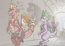 Size: 1600x1143 | Tagged: safe, artist:whitepone, imported from derpibooru, garble, spike, dragon, bling, gangsta, older, older spike, teenage spike, winged spike, wings