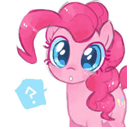 Size: 1000x1000 | Tagged: safe, artist:witchette, imported from derpibooru, pinkie pie, :o, blushing, confused, cute, diapinkes, female, looking at you, ponk, question mark, simple background, solo, white background