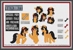 Size: 540x368 | Tagged: safe, artist:sabina, artist:tres-apples, imported from derpibooru, oc, oc only, oc:wrenchbutt, angry, blushing, male, reference sheet