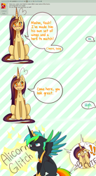 Size: 4175x7599 | Tagged: safe, artist:ruef, imported from derpibooru, oc, oc only, oc:glitch, oc:lessi, alicorn, pony, absurd resolution, comic, duo, fake horn, glessi, shipping