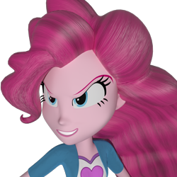 Size: 1400x1400 | Tagged: safe, artist:3d thread, artist:creatorofpony, imported from derpibooru, pinkie pie, equestria girls, /mlp/, 3d, 3d model, blender, clothes, evil grin, female, shirt, smiling, solo