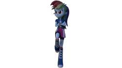 Size: 1920x1080 | Tagged: safe, artist:3d thread, artist:creatorofpony, imported from derpibooru, rainbow dash, equestria girls, /mlp/, 3d, 3d model, against wall, blender, boots, clothes, compression shorts, female, shirt, shorts, simple background, skirt, solo, transparent background, wallpaper, wristband