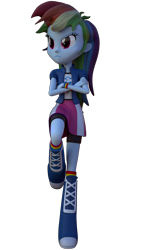 Size: 2160x3840 | Tagged: safe, artist:3d thread, artist:creatorofpony, imported from derpibooru, rainbow dash, equestria girls, /mlp/, 3d, 3d model, against wall, blender, boots, clothes, compression shorts, female, shirt, shorts, simple background, skirt, solo, transparent background, wallpaper, wristband