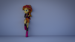 Size: 1920x1080 | Tagged: safe, artist:3d thread, artist:creatorofpony, imported from derpibooru, sunset shimmer, equestria girls, /mlp/, 3d, 3d model, against wall, blender, boots, clothes, female, jacket, leather jacket, shirt, skirt, solo, wallpaper