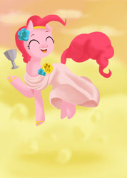 Size: 2131x3000 | Tagged: safe, artist:blueironlily, imported from derpibooru, pinkie pie, chalice, eyes closed, female, greek goddess, greek mythology, hebe, simple background, smiling, solo