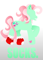 Size: 2692x3807 | Tagged: safe, artist:prettywitchdoremi, imported from derpibooru, minty, clothes, g3, propaganda, socks
