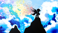 Size: 4800x2700 | Tagged: safe, artist:flamevulture17, imported from derpibooru, rainbow dash, pegasus, pony, female, mare, silhouette, solo, wallpaper