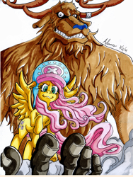 Size: 900x1200 | Tagged: safe, artist:irie-mangastudios, imported from derpibooru, fluttershy, reindeer, badass, choppershy, crossover, grin, markers, monster, monster point, one piece, shapeshifting, tony tony chopper, traditional art