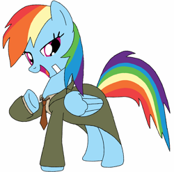 Size: 1280x1264 | Tagged: safe, artist:blondenobody, imported from derpibooru, rainbow dash, ace attorney, clothes, crossover, dick gumshoe, female, solo