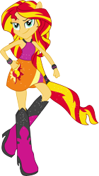 Size: 6512x11603 | Tagged: safe, artist:illumnious, imported from derpibooru, sunset shimmer, equestria girls, rainbow rocks, absurd resolution, boots, clothes, eared humanization, female, ponied up, simple background, skirt, sleeveless, solo, transparent background, vector, welcome to the show