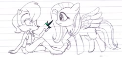 Size: 2036x950 | Tagged: safe, artist:terracybercop, imported from derpibooru, fluttershy, hummingbird, crossover, lined paper, sally acorn, sonic the hedgehog (series), traditional art
