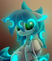 Size: 2125x2500 | Tagged: safe, artist:symbianl, imported from derpibooru, oc, oc only, oc:aurora, original species, pony, robot, robot pony, looking at you, raised hoof, solo