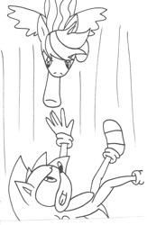 Size: 720x1104 | Tagged: safe, artist:cmara, imported from derpibooru, rainbow dash, crossover, falling, lineart, monochrome, sonic the hedgehog, sonic the hedgehog (series), traditional art