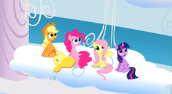 Size: 1099x597 | Tagged: safe, imported from derpibooru, screencap, applejack, fluttershy, pinkie pie, twilight sparkle, sonic rainboom (episode)