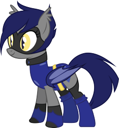 Size: 2783x2967 | Tagged: safe, artist:duskthebatpack, imported from derpibooru, oc, oc only, oc:lapis, oc:sapphire the crystal archer, bat pony, pony, boots, choker, cute, female, leotard, mask, power ponies oc, simple background, smiling, solo, transparent background, vector