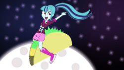 Size: 1024x576 | Tagged: safe, artist:videogamehunter, imported from derpibooru, sonata dusk, equestria girls, female, solo, space, taco