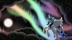 Size: 5000x2825 | Tagged: safe, artist:astralmelodia, imported from derpibooru, oc, oc only, oc:starveil, alicorn, pony, alicorn oc, aurora borealis, cloud, cloudy, moon, night sky