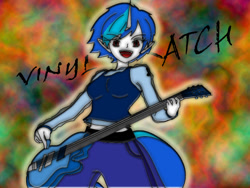 Size: 640x480 | Tagged: safe, artist:chibis-world, imported from derpibooru, dj pon-3, vinyl scratch, human, elf ears, female, guitar, horned humanization, humanized, solo