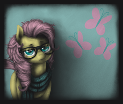 Size: 1280x1080 | Tagged: safe, artist:thepolymath, artist:ventious, edit, imported from derpibooru, fluttershy, clothes, cutie mark background, female, glasses, hipster, hipstershy, scarf, solo