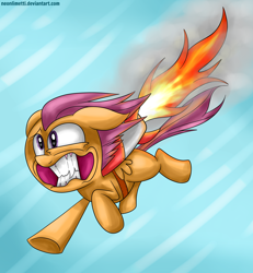 Size: 2500x2700 | Tagged: safe, artist:neoncel, imported from derpibooru, scootaloo, pony, female, rocket, scootaloo can fly, sky, solo, this will end in tears and/or death