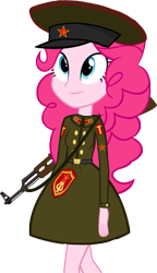 Size: 735x1276 | Tagged: safe, artist:pinkiepiemike, imported from derpibooru, pinkie pie, equestria girls, ak-47, communism, gun, hammer and sickle, military, simple background, soldier, soviet union, transparent background, walking, weapon