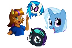 Size: 1024x683 | Tagged: safe, artist:aibotnya, artist:leffenkitty, artist:shelltoon, artist:uxyd, imported from derpibooru, dj pon-3, trixie, vinyl scratch, oc, oc:nyx, oc:twilight marie katswell, anthro, cat, pony, unicorn, furry, non-mlp oc, simple background