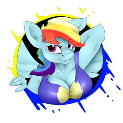 Size: 1000x1000 | Tagged: safe, artist:nexusmod, imported from derpibooru, rainbow dash, anthro, armpits, breast rest, breasts, busty rainbow dash, female, solo