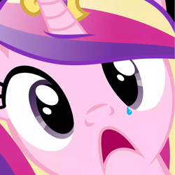 Size: 1001x1000 | Tagged: safe, imported from derpibooru, princess cadance, close-up, crying, face, faic, hi anon, inverted mouth, meme, princess sadance, reaction image, single tear